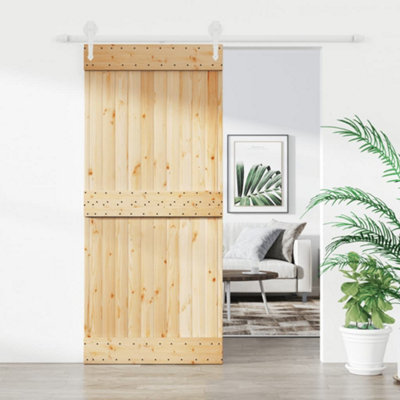 Berkfield Sliding Door with Hardware Set 90x210 cm Solid Wood Pine