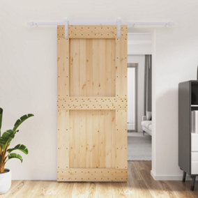 Berkfield Sliding Door with Hardware Set 95x210 cm Solid Wood Pine