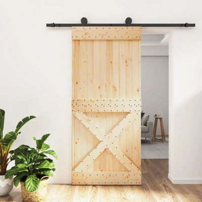 Berkfield Sliding Door with Hardware Set 95x210 cm Solid Wood Pine