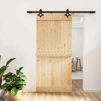 Berkfield Sliding Door with Hardware Set 95x210 cm Solid Wood Pine