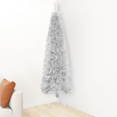Berkfield Slim Artificial Half Christmas Tree with Stand Silver 150 cm