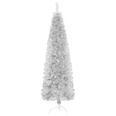 Berkfield Slim Artificial Half Christmas Tree with Stand Silver 150 cm