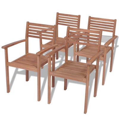 Berkfield Stackable Garden Chairs 4 pcs Solid Teak Wood DIY at B&Q