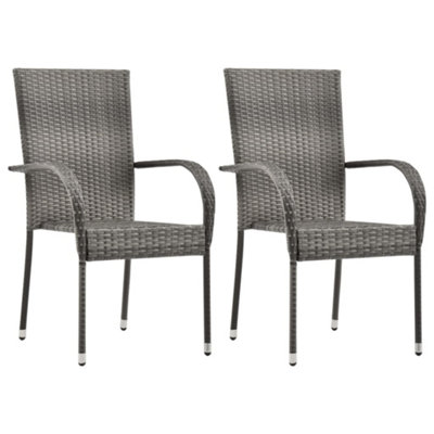 Berkfield Stackable Outdoor Chairs 2 pcs Grey Poly Rattan