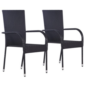Berkfield Stackable Outdoor Chairs 2 pcs Poly Rattan Black