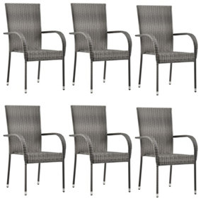 Berkfield Stackable Outdoor Chairs 6 pcs Grey Poly Rattan