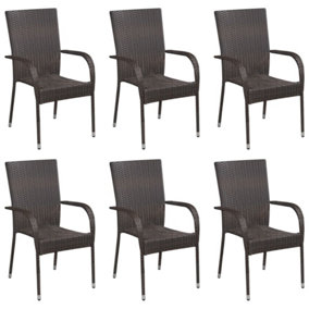 Berkfield Stackable Outdoor Chairs 6 pcs Poly Rattan Brown