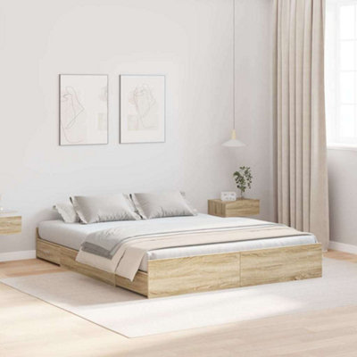 Berkfield Storage Bed Frame Sonoma oak 135 x 190 cm Engineered wood