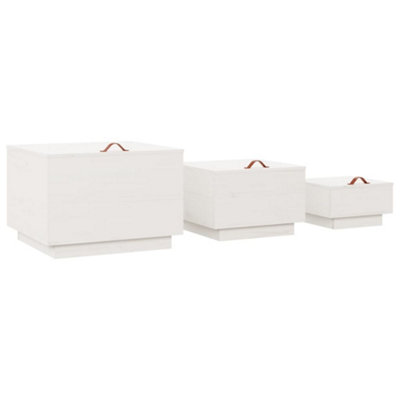 Berkfield Storage Boxes with Lids 3 pcs White Solid Wood Pine