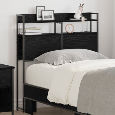 Berkfield Storage Headboard with Shelf Black oak 75 cm Engineered wood