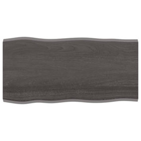 Berkfield Table Top Dark Grey 100x50x2 cm Treated Solid Wood Oak Live Edge