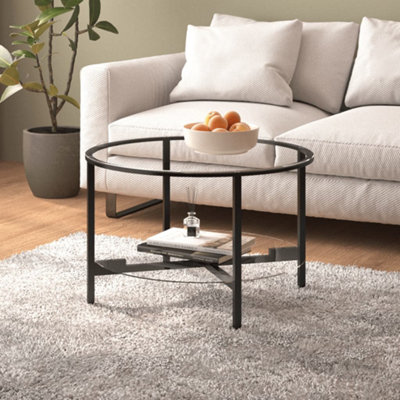 Berkfield Tea Table Black and Transparent 70 cm Tempered Glass