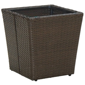 Berkfield Tea Table Brown 41.5x41.5x44 cm Poly Rattan and Tempered Glass