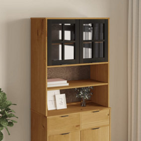 Berkfield Top for Highboard with Glass Doors FLAM Solid Wood Pine