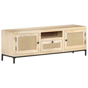 Berkfield TV Cabinet 120x30x40 cm Solid Mango Wood and Natural Cane