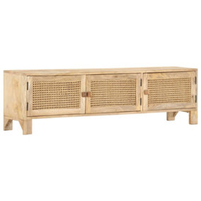 Berkfield TV Cabinet 140x30x40 cm Solid Mango Wood and Natural Cane