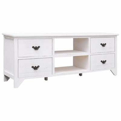 Berkfield TV Cabinet Antique White 108x30x40 cm Solid Paulownia Wood