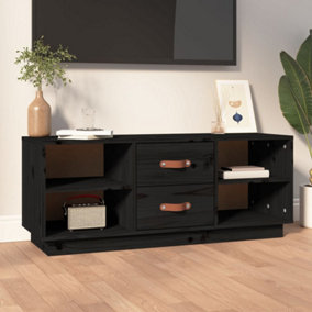Berkfield TV Cabinet Black 100x34x40 cm Solid Wood Pine