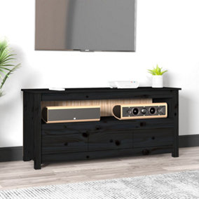 Berkfield TV Cabinet Black 114x35x52 cm Solid Wood Pine