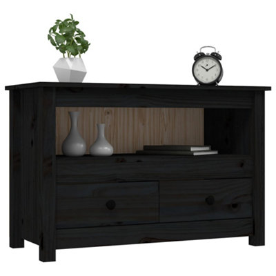 Berkfield TV Cabinet Black 79x35x52 cm Solid Wood Pine