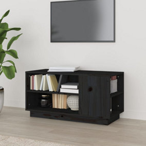 Berkfield TV Cabinet Black 80x35x40.5 cm Solid Wood Pine
