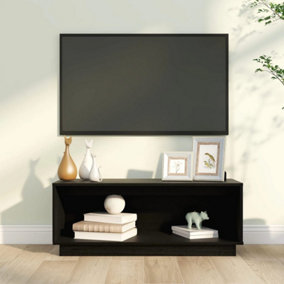 Berkfield TV Cabinet Black 90x35x35 cm Solid Wood Pine