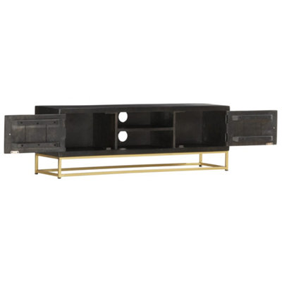Berkfield TV Cabinet Black and Gold 120x30x40 cm Solid Mango Wood