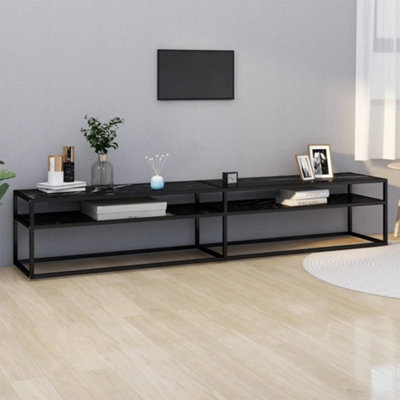 Berkfield TV Cabinet Black Marble 220x40x40.5 cm Tempered Glass