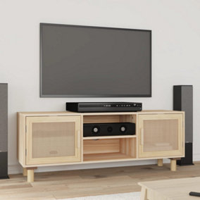 Berkfield TV Cabinet Brown 105x30x40 cm Solid Wood Pine&Natural Rattan