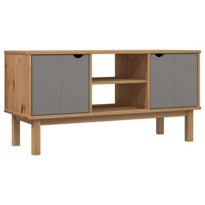Berkfield TV Cabinet Brown and Grey 113.5x43x57 cm Solid Wood Pine
