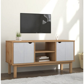 Berkfield TV Cabinet Brown and White 113.5x43x57 cm Solid Wood Pine