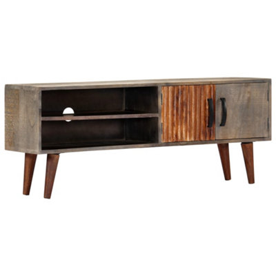 Berkfield TV Cabinet Grey 130x30x46 cm Solid Rough Mango Wood