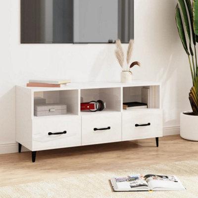 Berkfield TV Cabinet High Gloss White 102x35x50 cm Engineered Wood