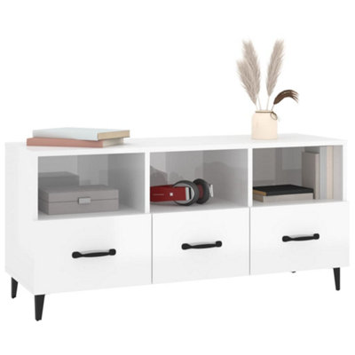 Berkfield TV Cabinet High Gloss White 102x35x50 cm Engineered Wood