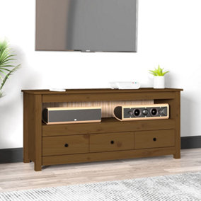Berkfield TV Cabinet Honey Brown 114x35x52 cm Solid Wood Pine