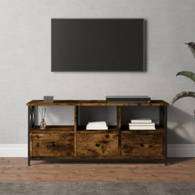 Berkfield TV Cabinet Smoked Oak 102x33x45 cm Engineered Wood&Iron