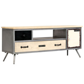 Berkfield TV Cabinet Solid Mango Wood and Steel 120x30x45 cm