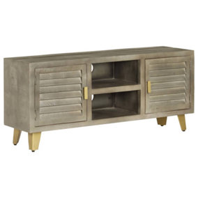 Berkfield TV Cabinet Solid Mango Wood Grey with Brass 110x30x48 cm