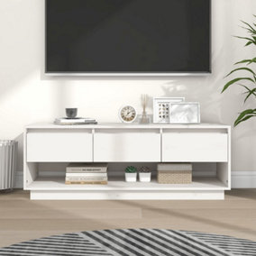 Berkfield TV Cabinet White 110.5x34x40 cm Solid Wood Pine