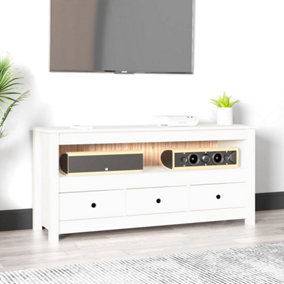 Berkfield TV Cabinet White 114x35x52 cm Solid Wood Pine