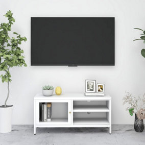 Berkfield TV Cabinet White 90x30x44 cm Steel and Glass