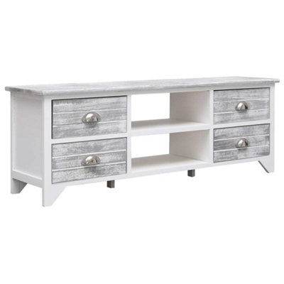 Berkfield TV Cabinet White and Grey 108x30x40 cm Solid Paulownia Wood