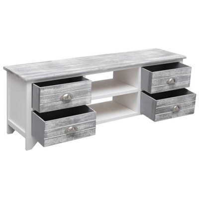 Berkfield TV Cabinet White and Grey 108x30x40 cm Solid Paulownia Wood