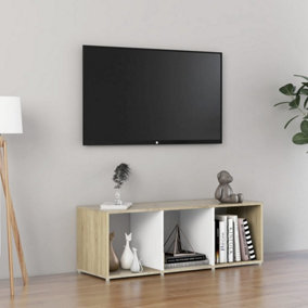 Berkfield TV Cabinet White and Sonoma Oak 107x35x37 cm Engineered Wood