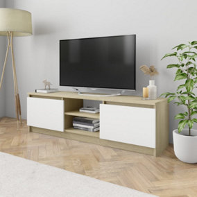Berkfield TV Cabinet White and Sonoma Oak 120x30x35.5 cm Engineered Wood