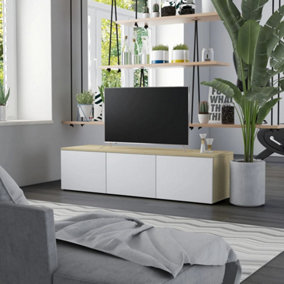 Berkfield TV Cabinet White and Sonoma Oak 120x34x30 cm Engineered Wood