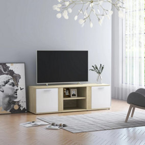 Berkfield TV Cabinet White and Sonoma Oak 120x34x37 cm Engineered Wood