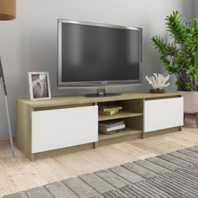 Berkfield TV Cabinet White and Sonoma Oak 140x40x35.5 cm Engineered Wood