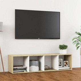 Berkfield TV Cabinet White and Sonoma Oak 142.5x35x36.5 cm Engineered Wood