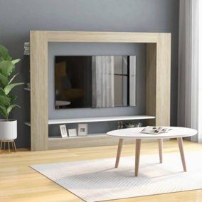 Berkfield TV Cabinet White and Sonoma Oak 152x22x113 cm Engineered Wood